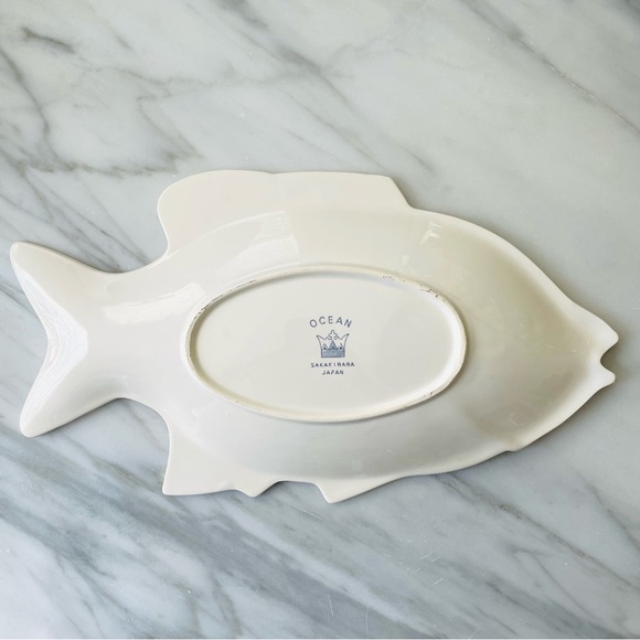 Ocean by Sakakibara Japan•VINTAGE~LIKE NEW•Ivory Ceramic Fish Platter+(2) Plates - Picture 4 of 12